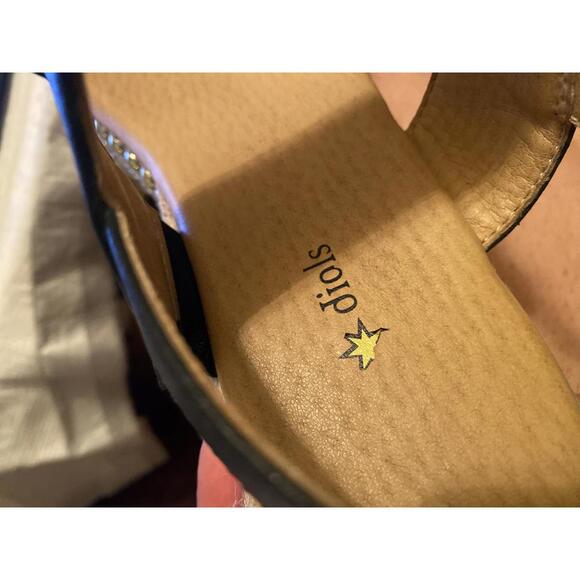 Women's Black Strap Platform Sandals with Gold Studded Trim - Picture 6 of 6